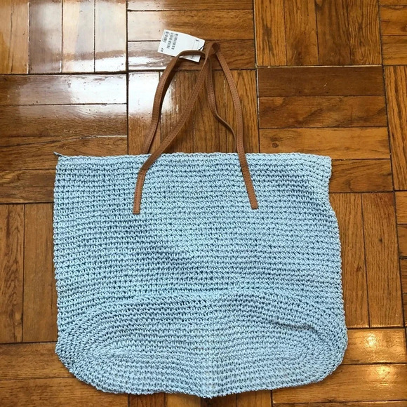 H&M Baby blue summer straw style hand bag - Picture 2 of 16